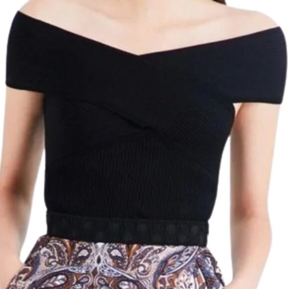 MAJE Manhattan Ribbed Stretch-knit Top Black NWT Size XS (1) - Picture 3 of 3
